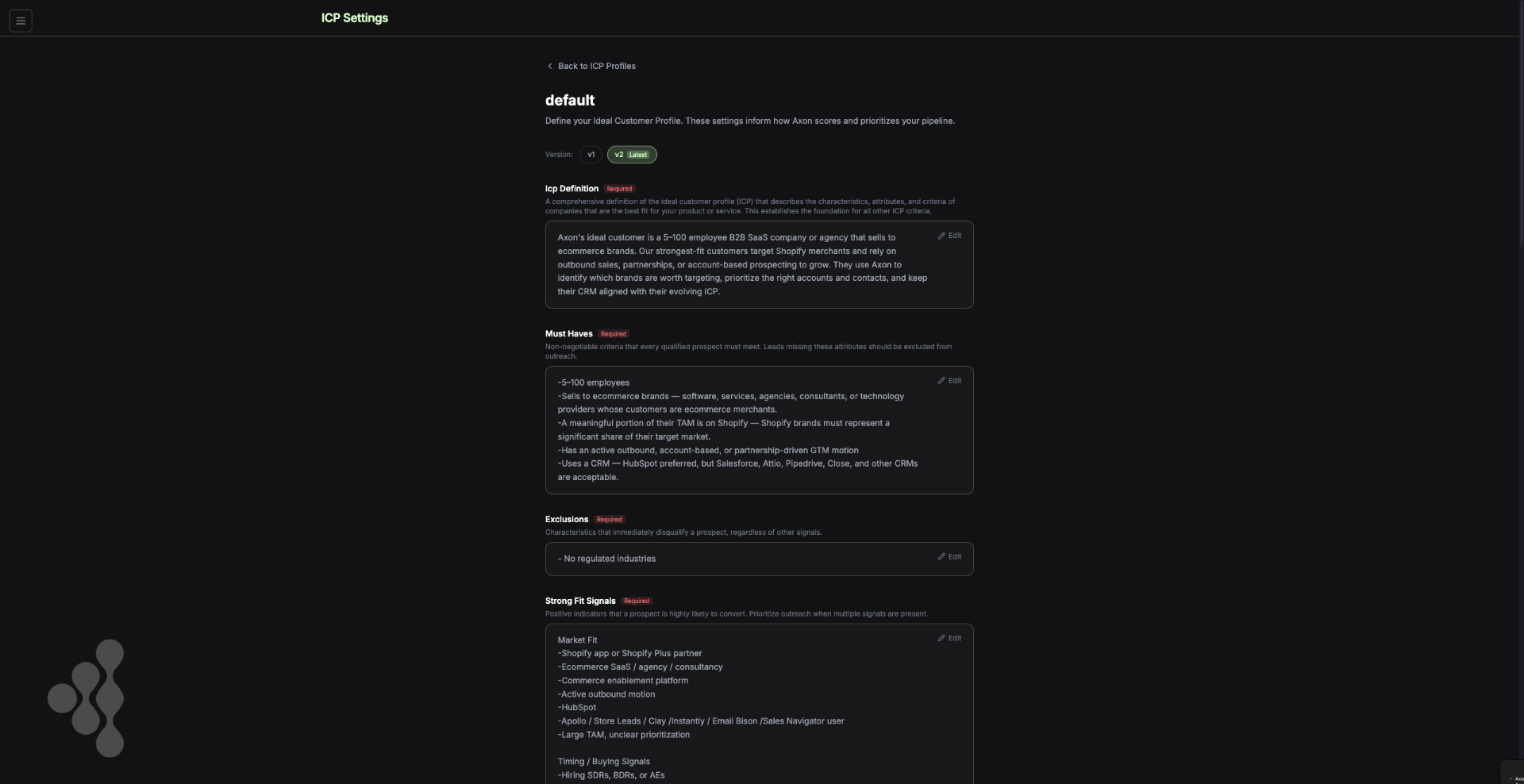 Axon settings
